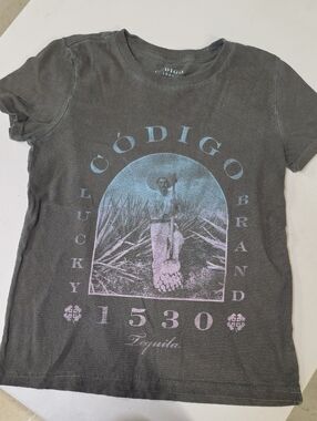 Lucky Brand Gray Tee with Light Blue Print